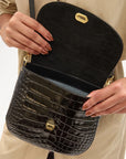 Turnlock Louis With Top Handle Black Croco Hobo & Shoulder Clare V. 