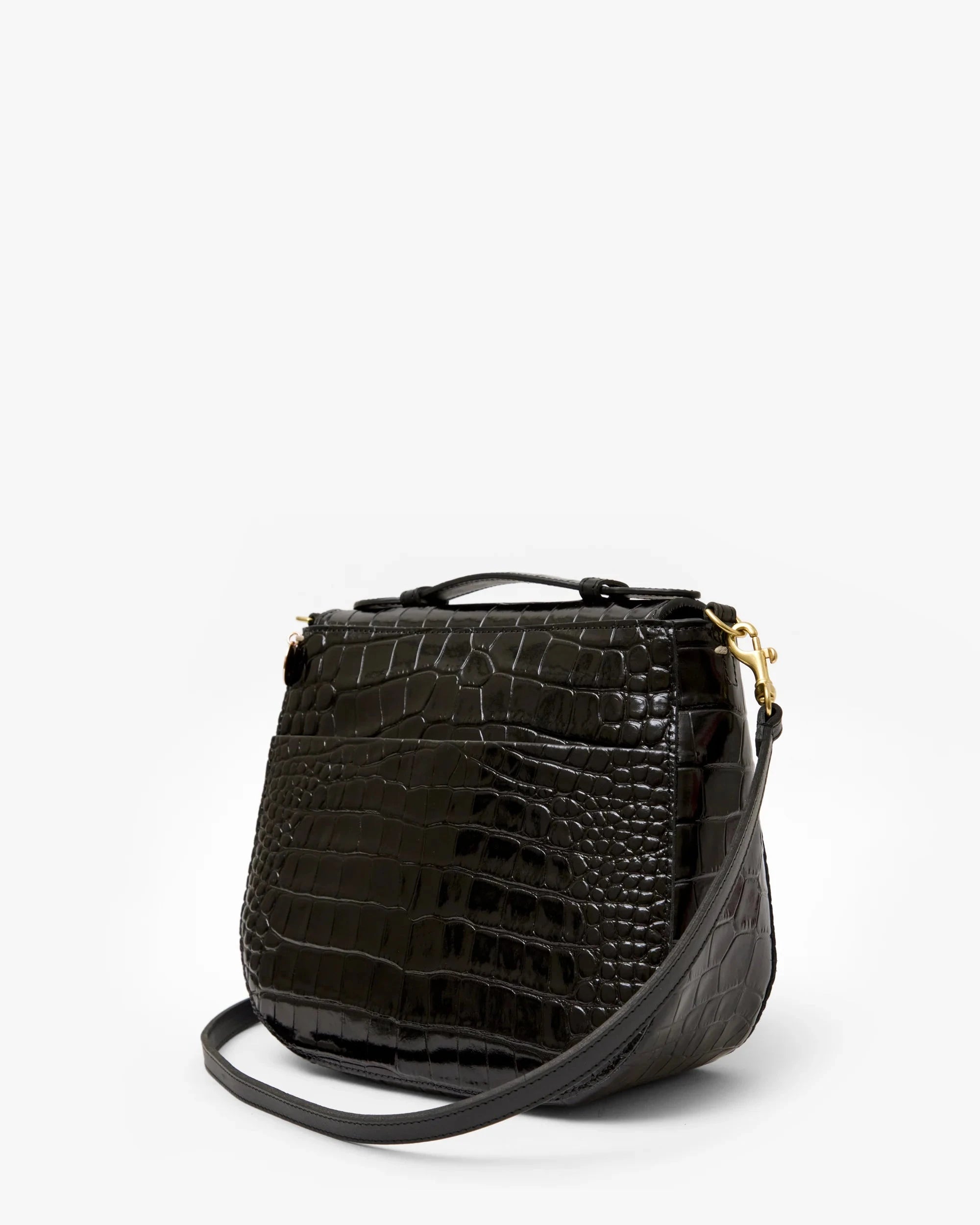Turnlock Louis With Top Handle Black Croco Hobo & Shoulder Clare V. 