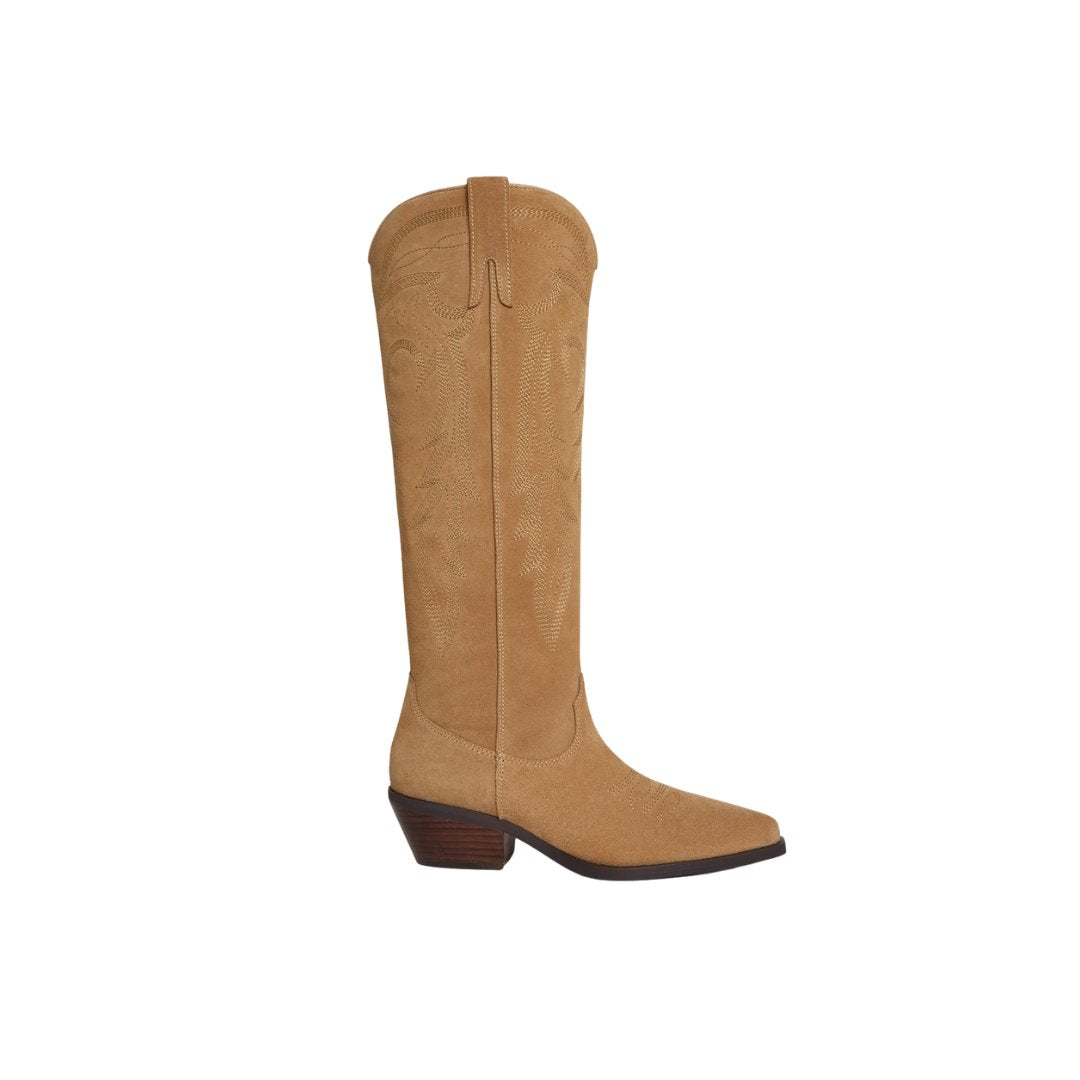 Delilah Natural Suede Knee High Boots Silent D 