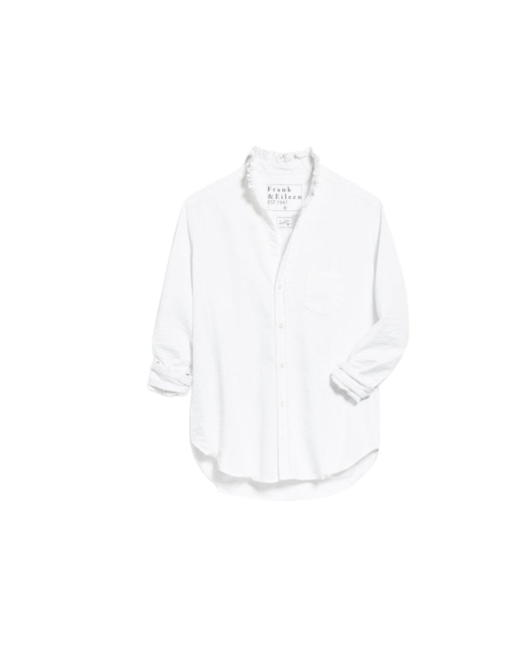 Eileen Ruffle Button Down Shirt White Denim Tops - Button Down Frank & Eileen 