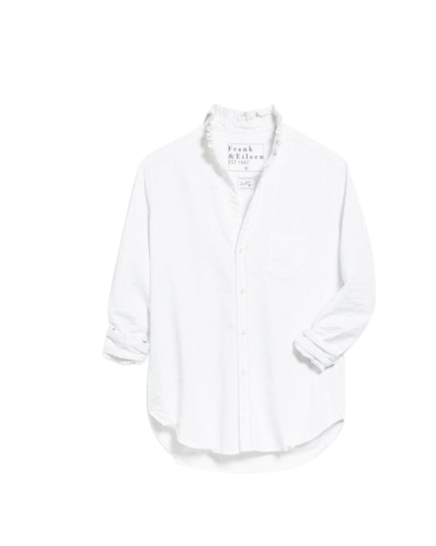 Eileen Ruffle Button Down Shirt White Denim Tops - Button Down Frank & Eileen 