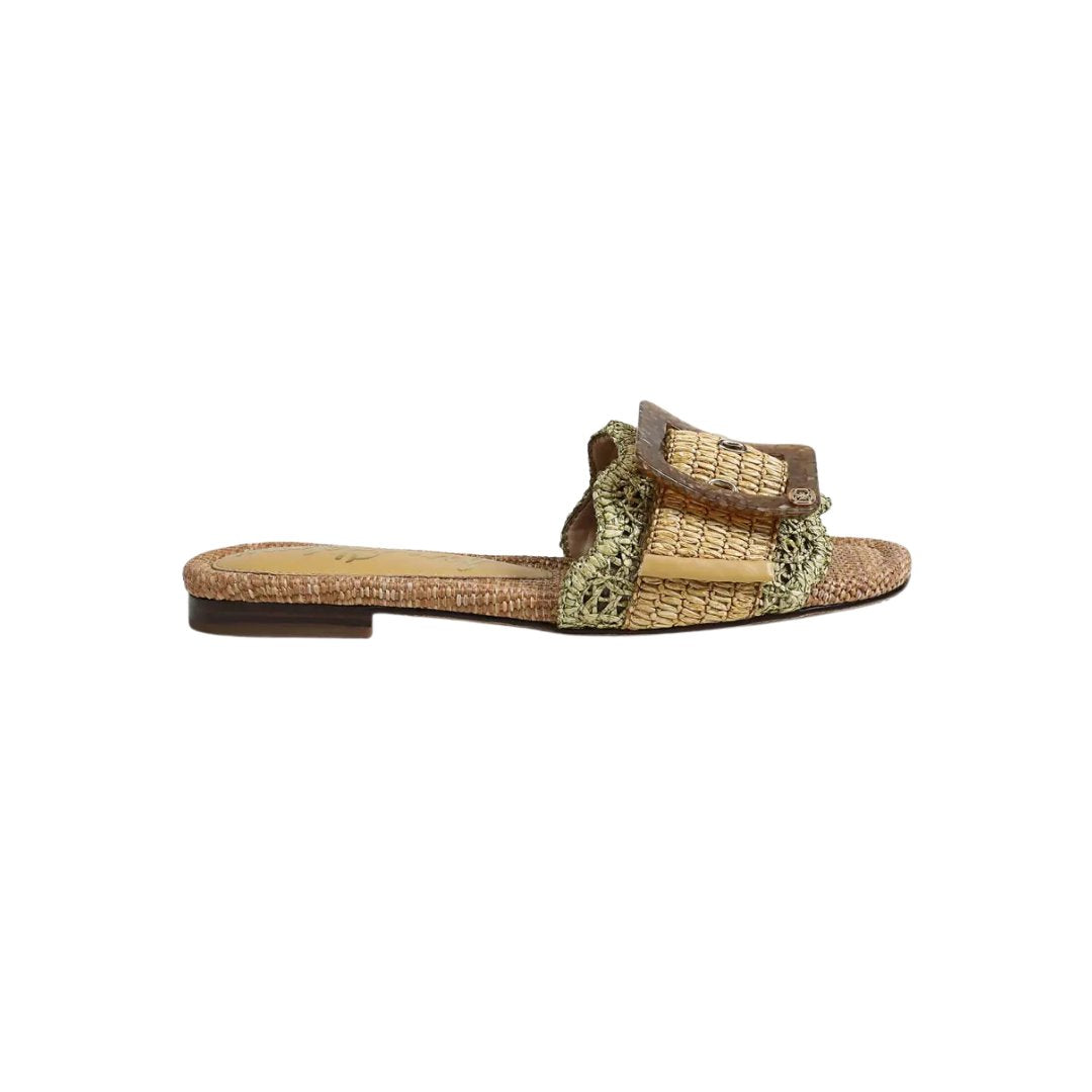 Bambi Slide Sandal Sage/Tan Raffia Sandals - Flat Sandals Sam Edelman 