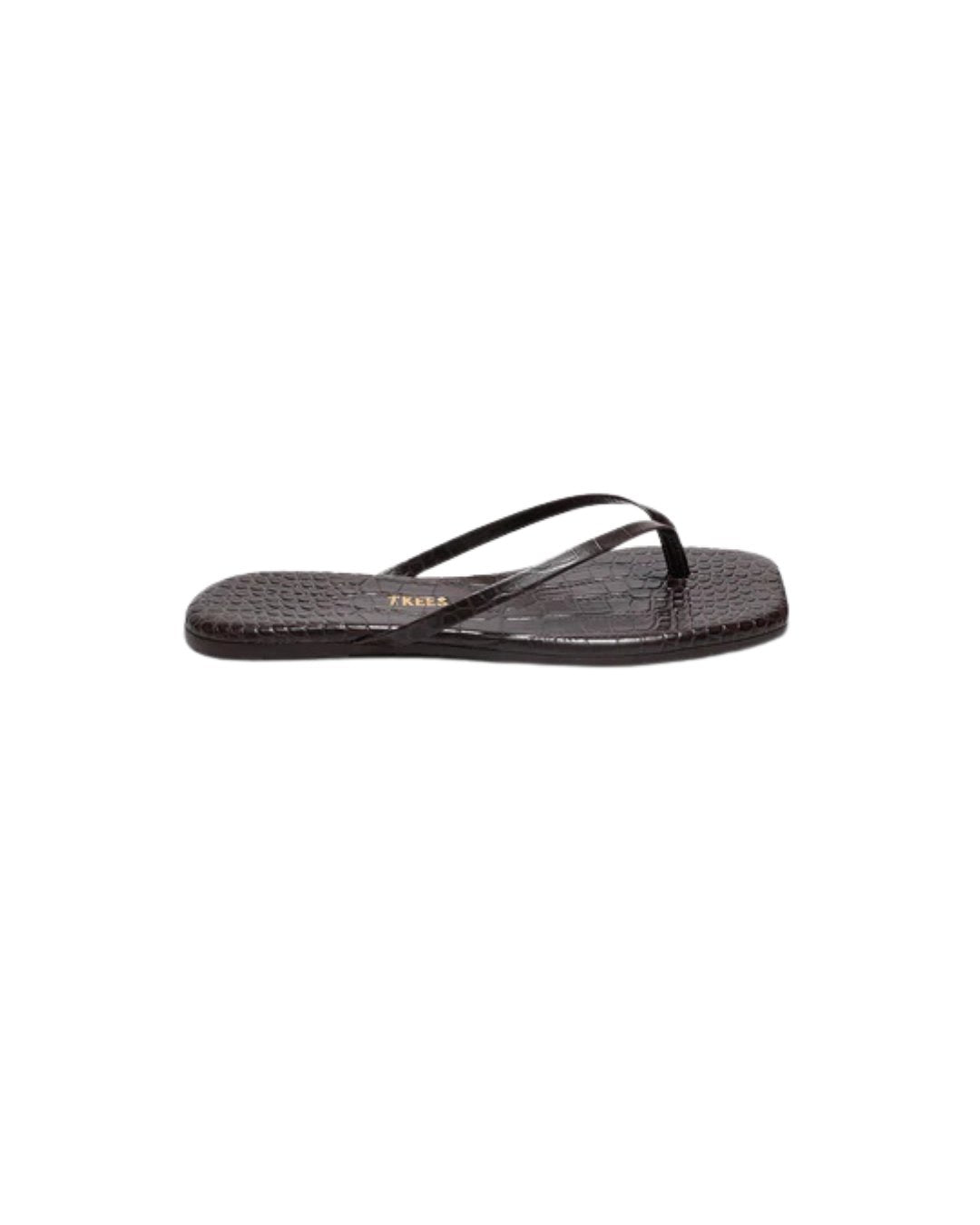 Square Toe Lily Flip Flops Carob Croc Sandals - Flip Flops Tkees 