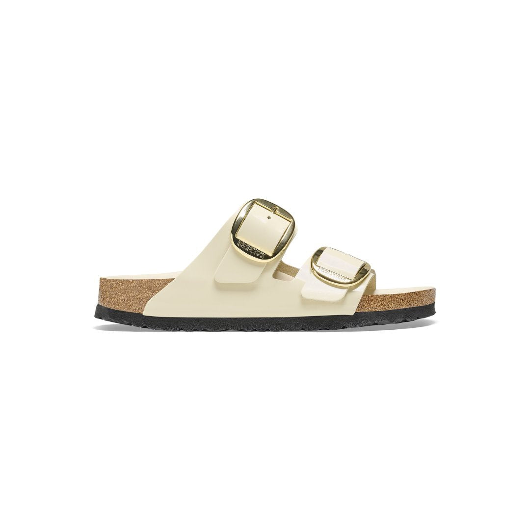 Arizona Big Buckle Natural Leather Patent High Shine Ecru Shoes - Sandals - Flat Sandals Birkenstock 