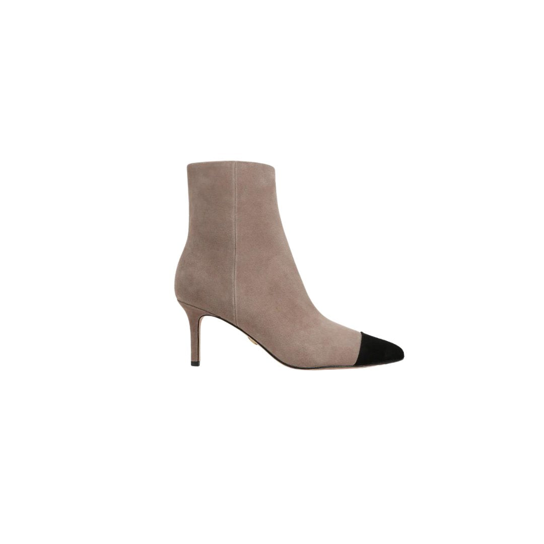 Lisa Cap-Toe Mid-Heel Bootie Taupe/Black Boots - Booties Veronica Beard - Shoes 