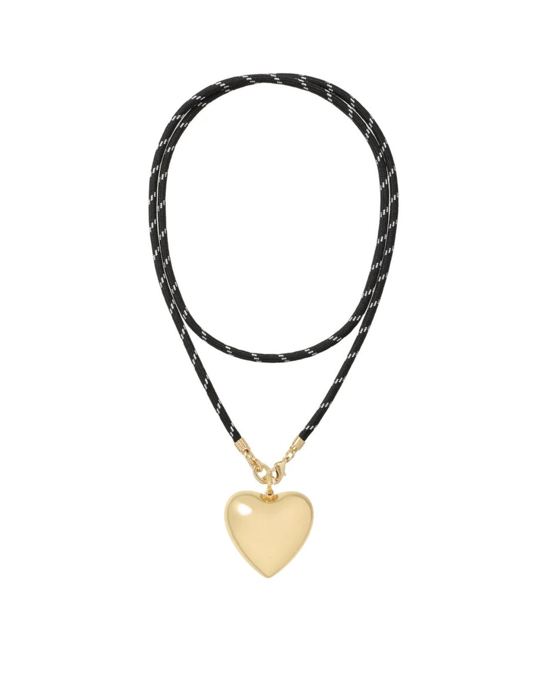 Long Happy Cord Charm Necklace Black Big Puffy Heart Gold Necklaces Roxanne Assoulin 