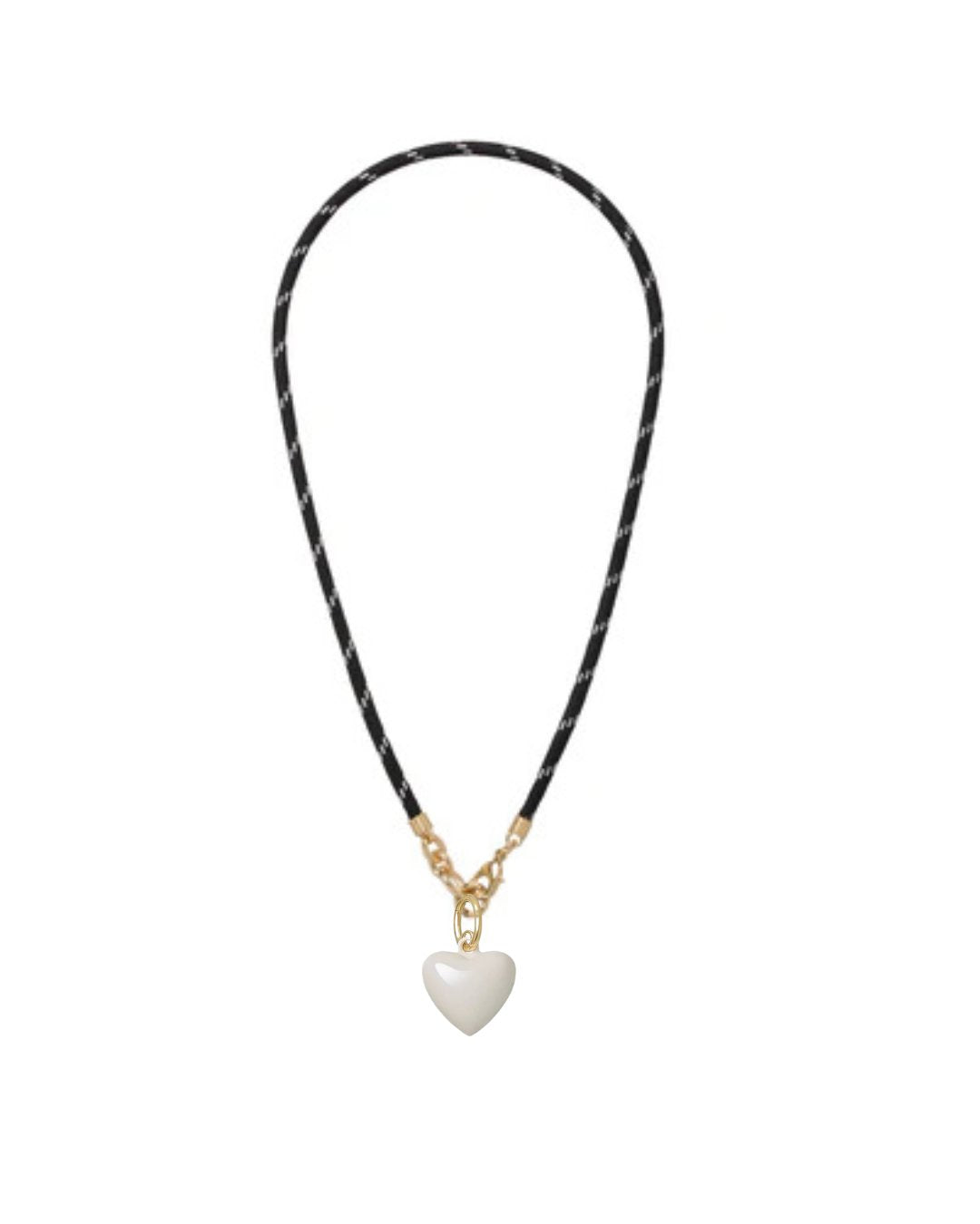 Happy Cord Charm Necklace Black Mini Puffy Heart Cream Necklaces Roxanne Assoulin 