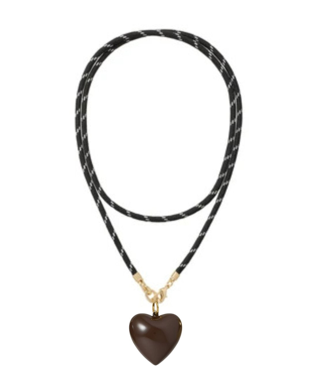 Long Happy Cord Charm Necklace Black Big Puffy Heart Bark Necklaces Roxanne Assoulin 