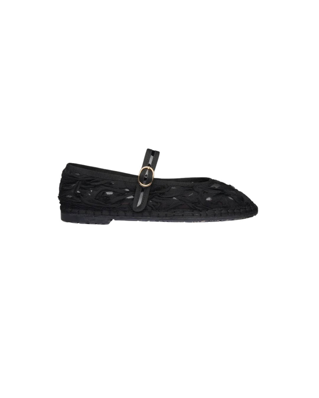 Pierre Lace Mary Jane Black Sandals - Flat Sandals Flabelus 