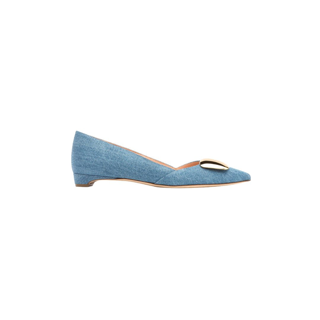 Aga Cromato Blue Denim Flats - Ballet Rupert Sanderson 