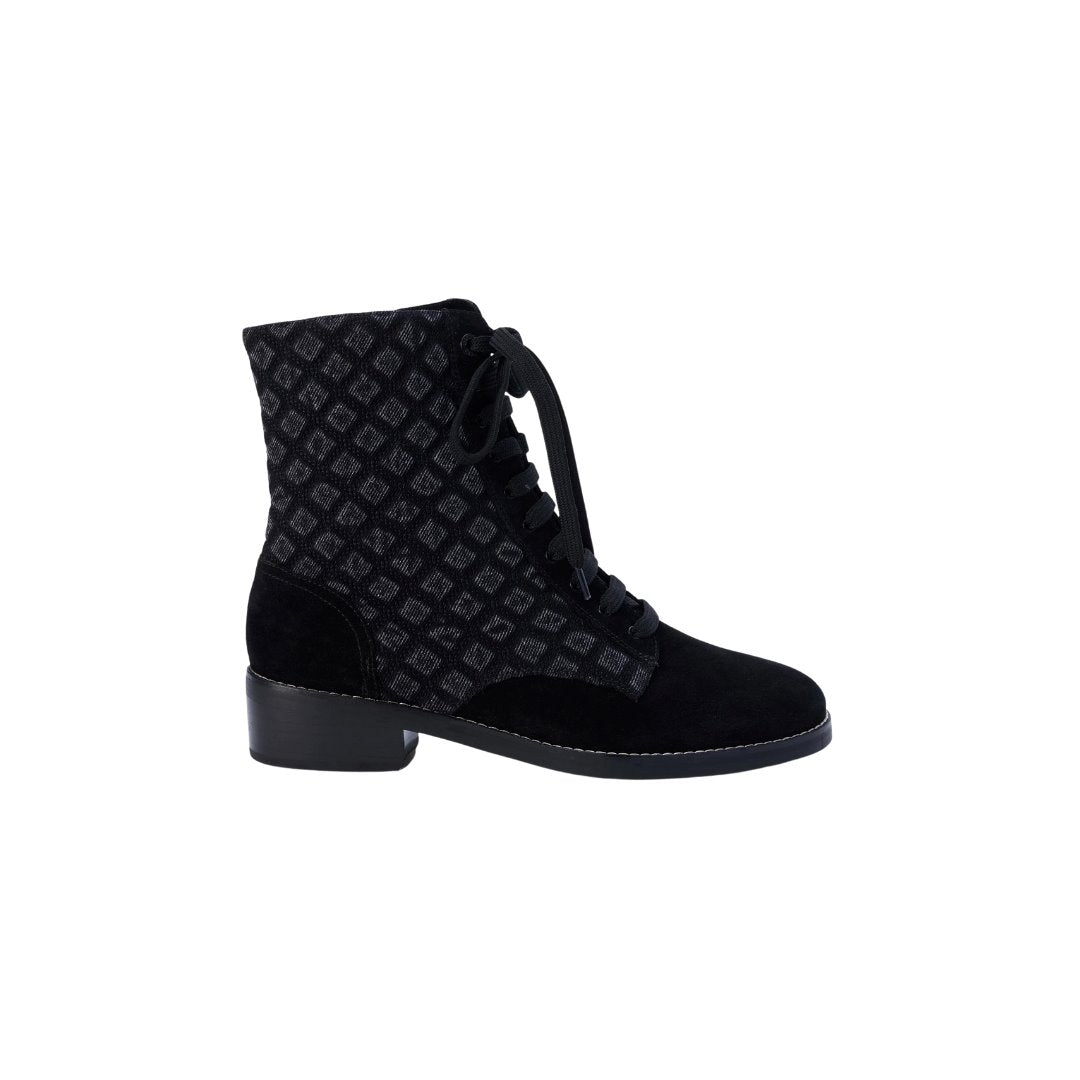 Desiree Combat Boot Black Denim Boots - Booties L'Agence Shoes 