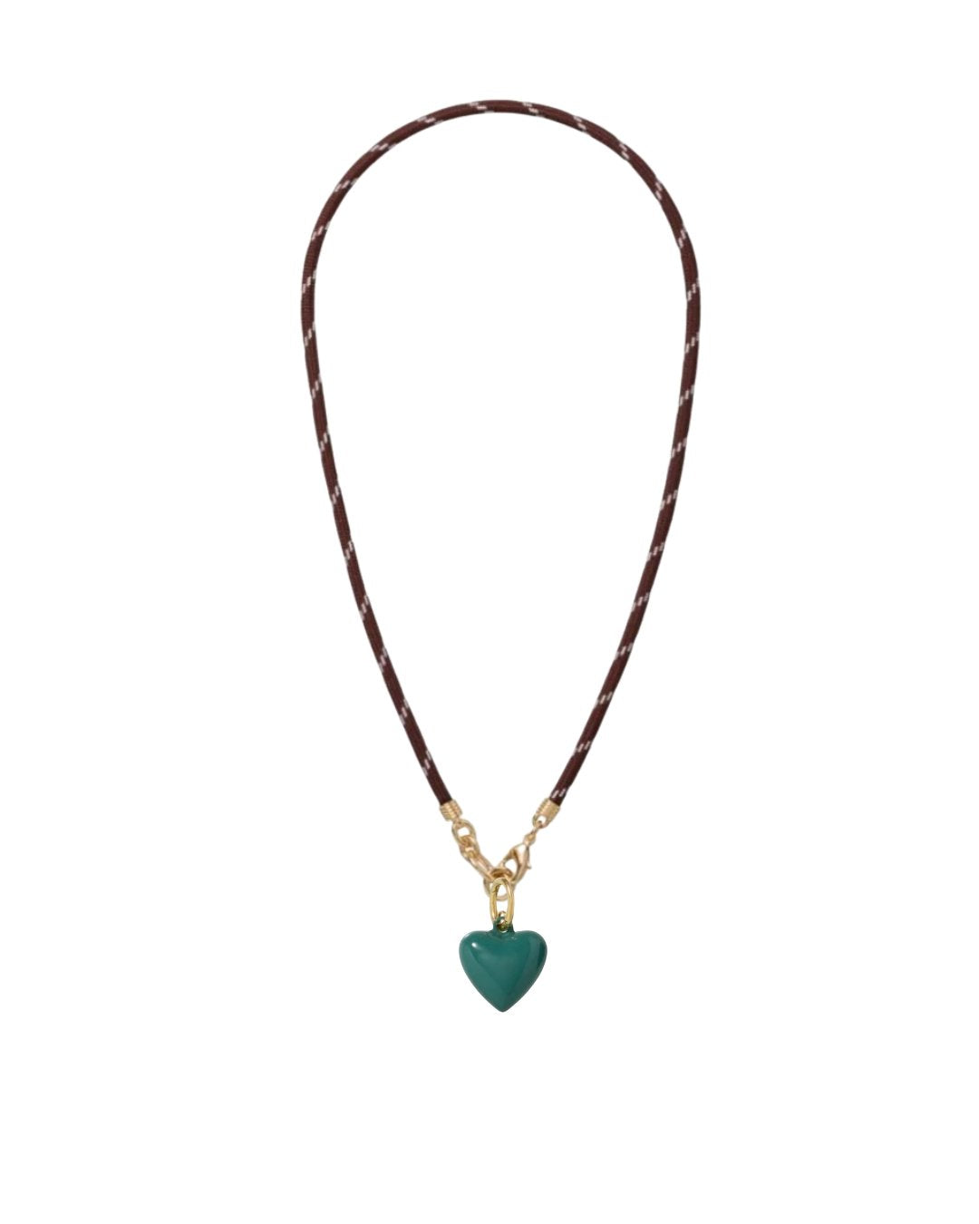 Happy Cord Charm Necklace Brown Mini Puffy Heart Forest Necklaces Roxanne Assoulin 