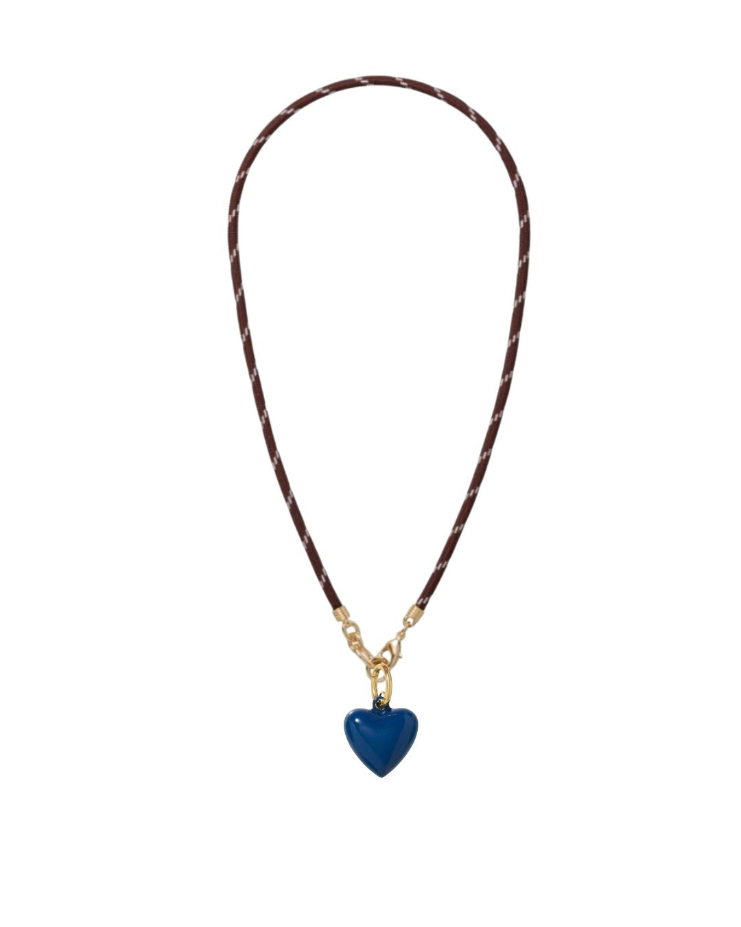 Happy Cord Charm Necklace Brown Mini Puffy Heart Navy Necklaces Roxanne Assoulin 
