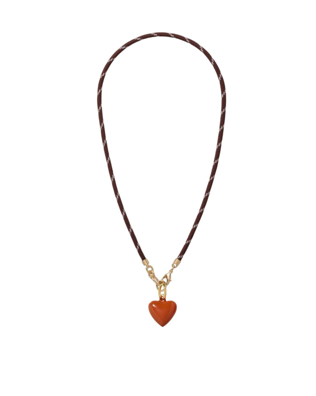 Happy Cord Charm Necklace Brown Mini Puffy Heart Sienna Necklaces Roxanne Assoulin 