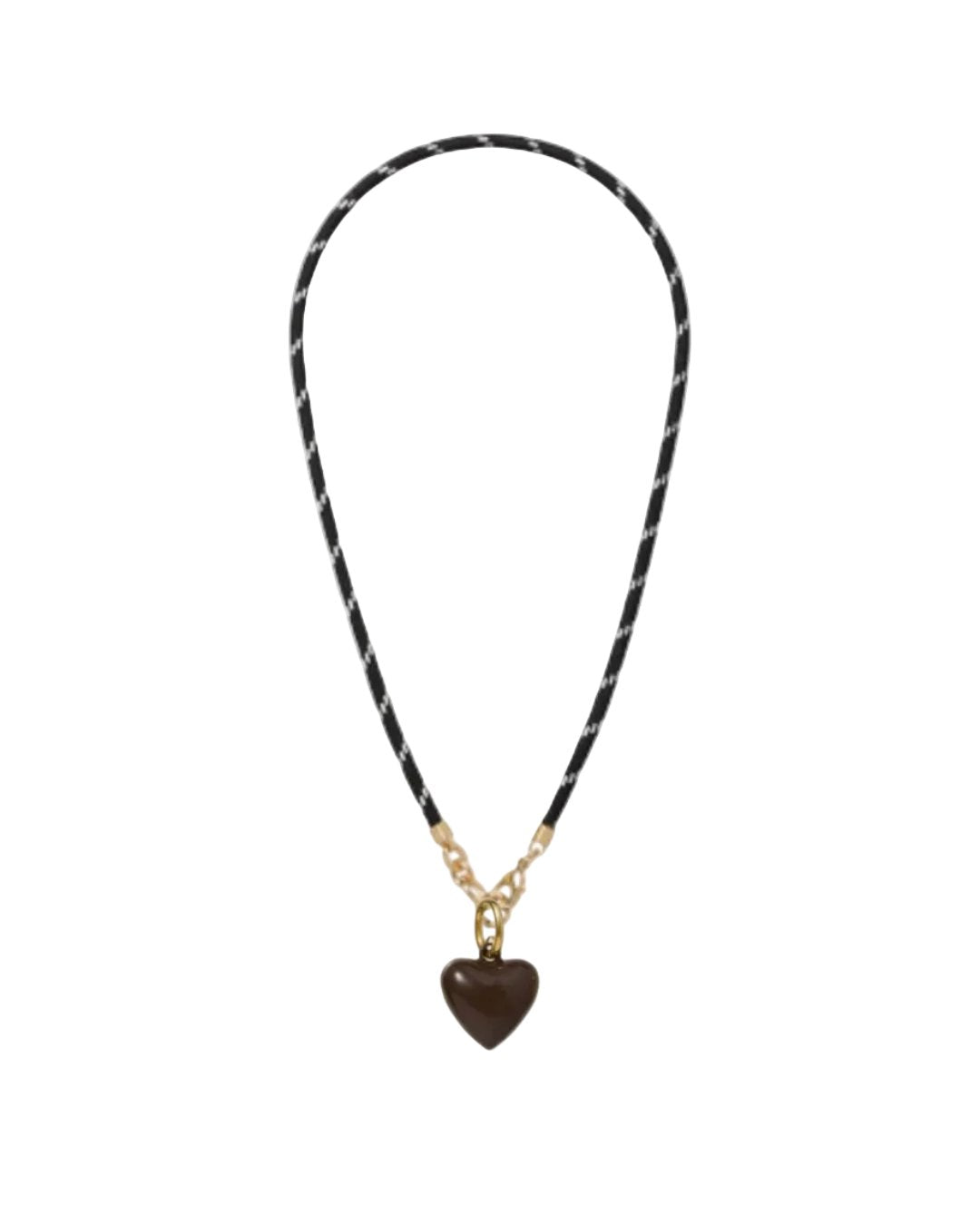 Happy Cord Charm Necklace Black Mini Puffy Heart Bark Necklaces Roxanne Assoulin 