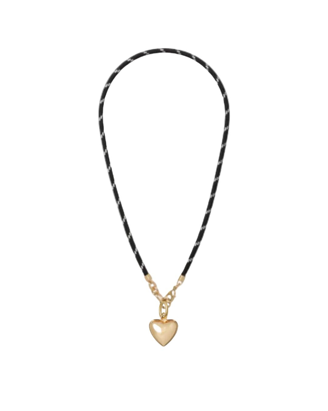 Happy Cord Charm Necklace Black Mini Puffy Heart Gold Necklaces Roxanne Assoulin 