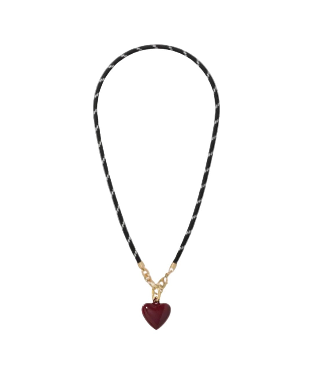 Happy Cord Charm Necklace Black Mini Puffy Heart Burgundy Necklaces Roxanne Assoulin 