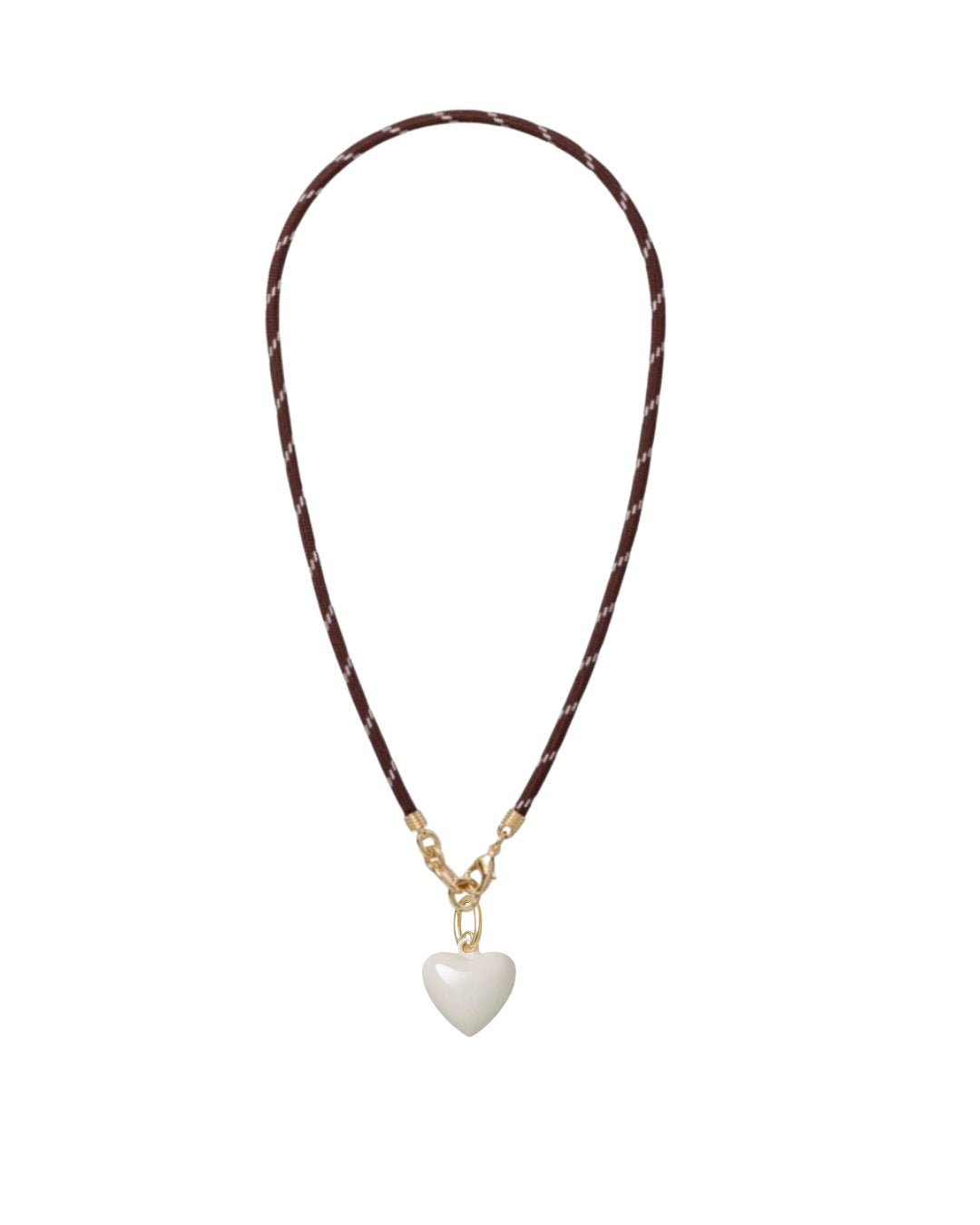 Happy Cord Charm Necklace Brown Mini Puffy Heart Cream Necklaces Roxanne Assoulin 