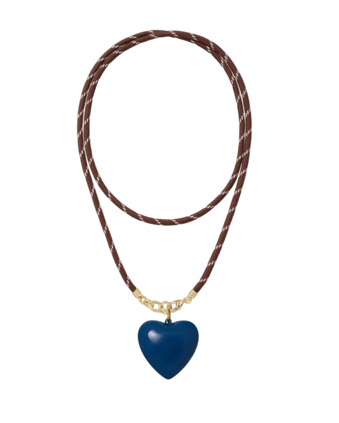 Long Happy Cord Charm Necklace Brown Big Puffy Heart Navy Necklaces Roxanne Assoulin 
