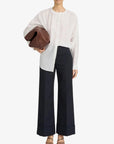The Slim Palazzo Trouser Cuffed Navy Pants - Trousers Frame 