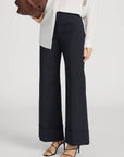 The Slim Palazzo Trouser Cuffed Navy Pants - Trousers Frame 