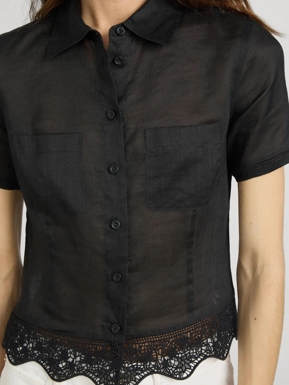Embroidered Seaside Top Black Tops - Button Down Frame 