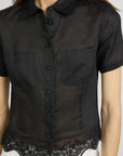 Embroidered Seaside Top Black Tops - Button Down Frame 