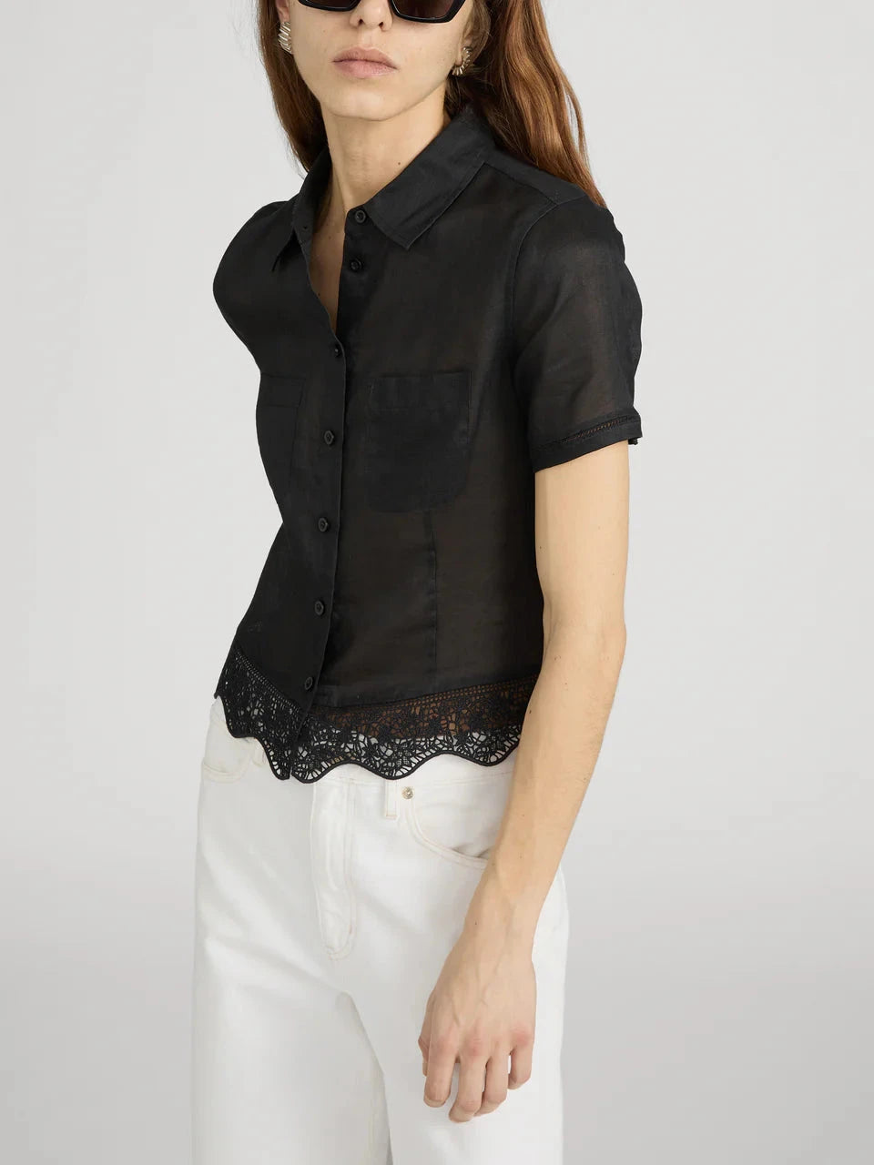 Embroidered Seaside Top Black Tops - Button Down Frame 