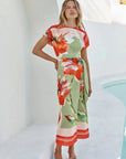 Devorah Dress Scarf Flora Satin Dresses - Midi Misa 