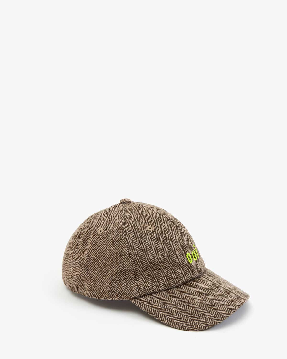 Wool Baseball Hat Taupe w/ Neon Yellow Embroidered Oui Hats Clare V. 