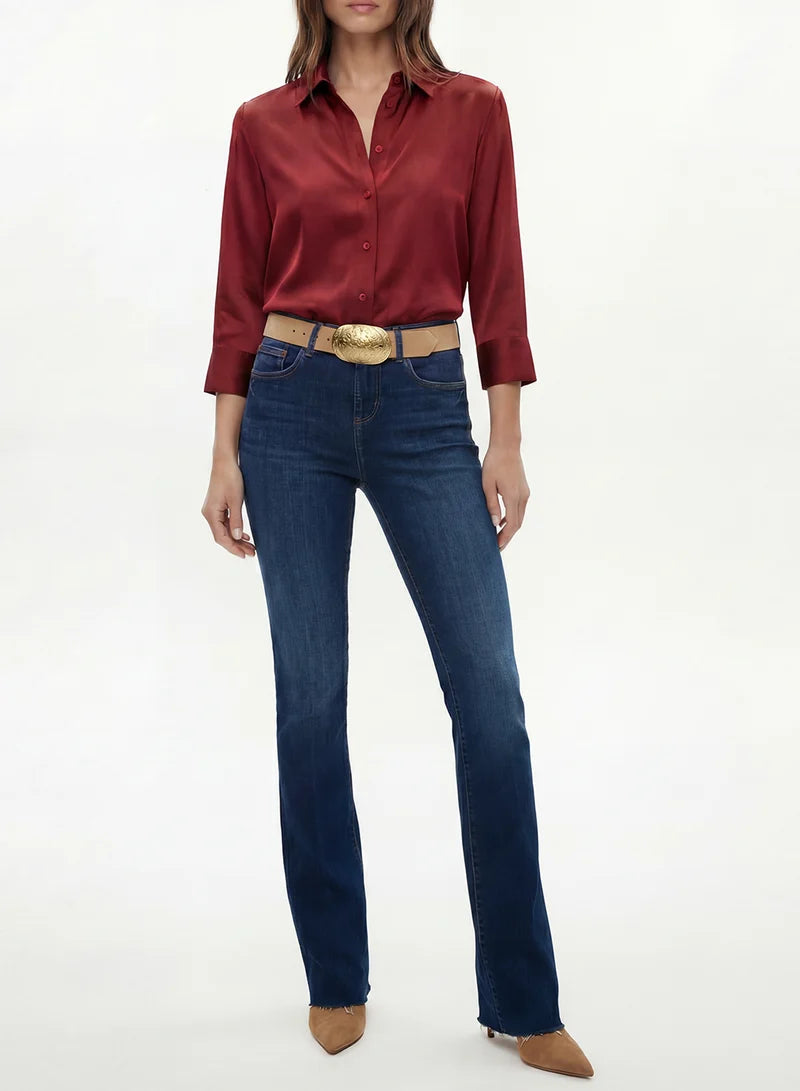 Dani 3/4 Sleeve Silk Blouse Carmine Tops - Blouses L'Agence 