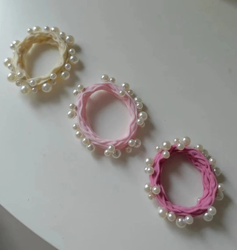 Textured Seamless Pearl Hair Ties Pink Beauty &amp; Hair Adorro 