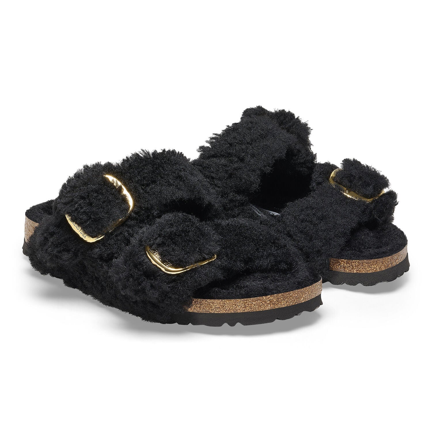 Arizona Big Buckle Shearling Black Gold Shoes - Sandals - Flat Sandals Birkenstock 