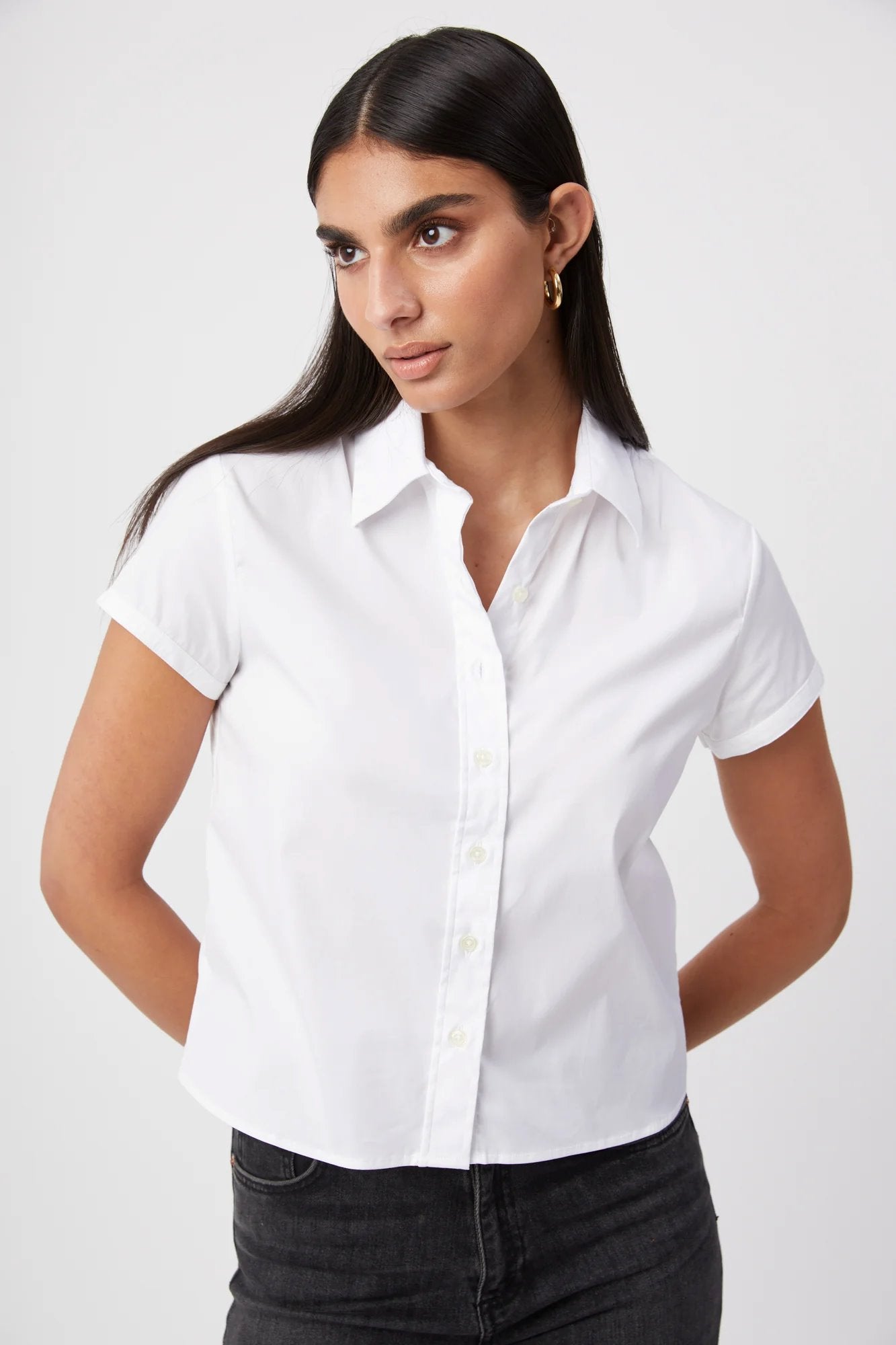 The Boxy Short Sleeve Cropped Shirt White Top - Button Down Theshirt 