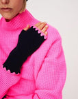 Cashmere Crochet Trim Handwarmer Navy/ Pink