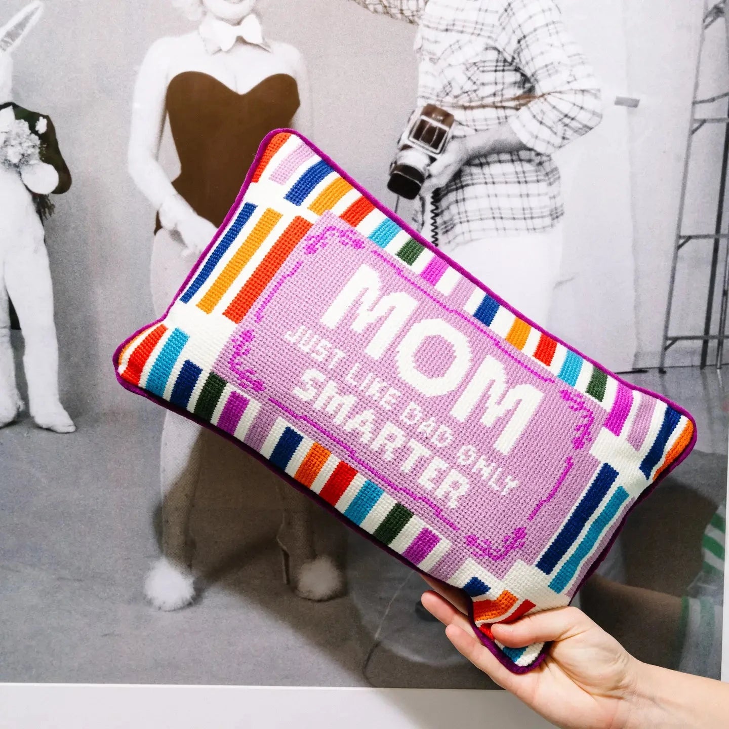 Mom Rules Needlepoint Pillow Home Decor - Pillows Furbish 