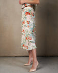 Satin Midi Skirt Asian Flower Skirts - Midi Rose & Crown 