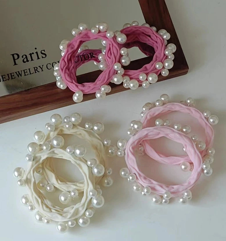 Textured Seamless Pearl Hair Ties Pink Beauty &amp; Hair Adorro 