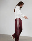 Sporty Silk Track Pants Atelier Burgundy White Double Stripes Pants - Trousers ANAPHE 