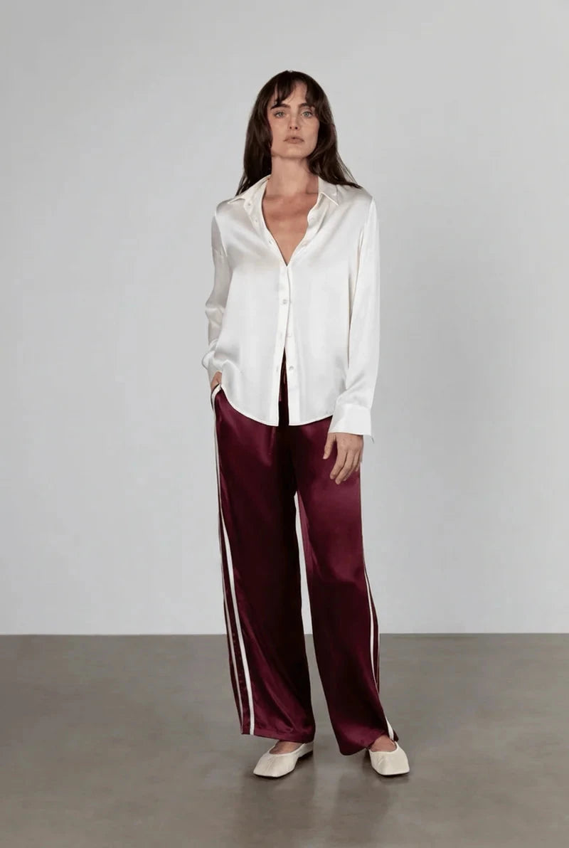 Sporty Silk Track Pants Atelier Burgundy White Double Stripes Pants - Trousers ANAPHE 