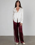 Sporty Silk Track Pants Atelier Burgundy White Double Stripes Pants - Trousers ANAPHE 