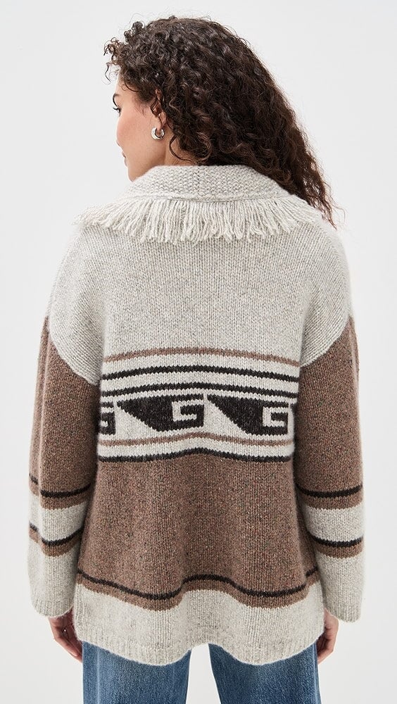 Southwest Fringed Shawl Collar Throw Brownie/Neutral Sweater - Cardigans Autumn Cashmere 