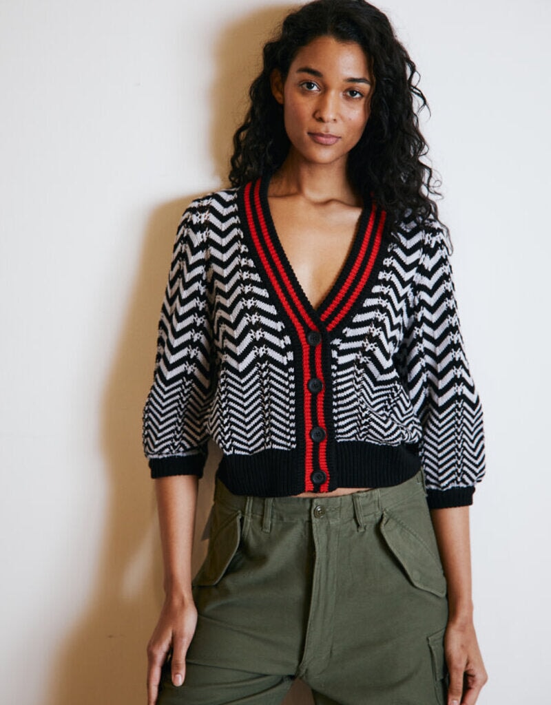 Chevron Stitch Cardigan Black Combo Sweater - Cardigans Autumn Cashmere 