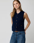 Button Front Vest with Pockets Navy Sweater - Vest Autumn Cashmere 