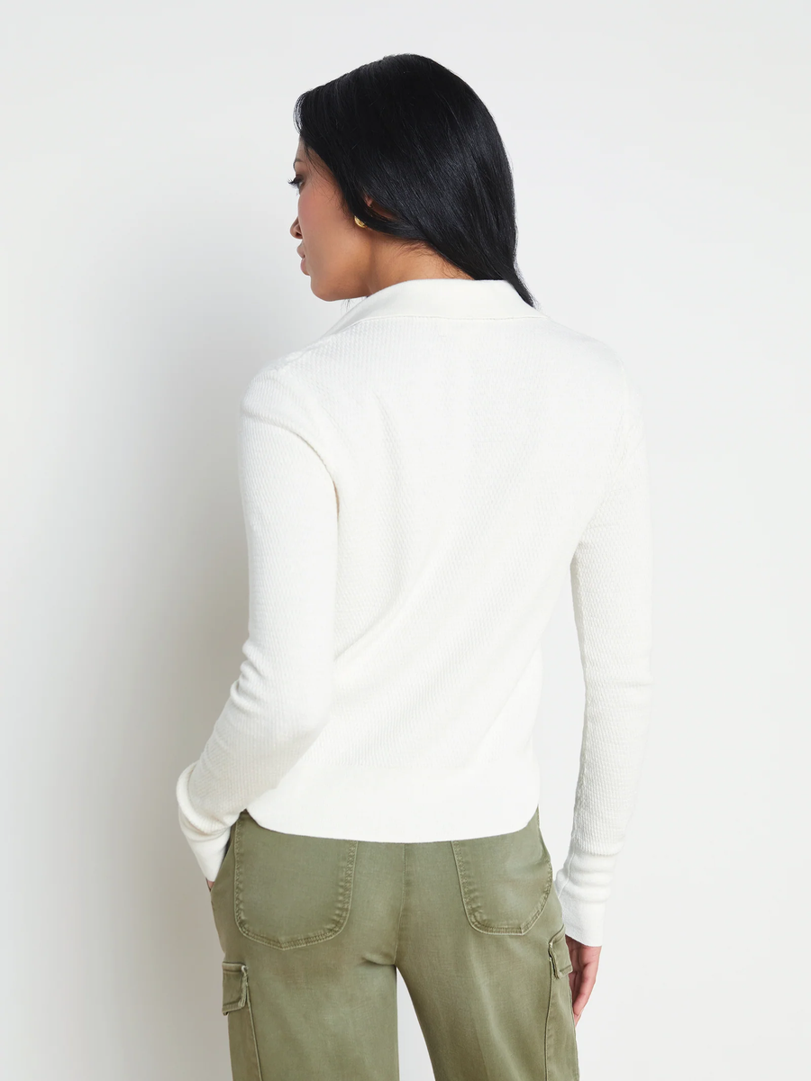 Sterling Silk-Cotton Blend Sweater Ivory/ Jewel Button