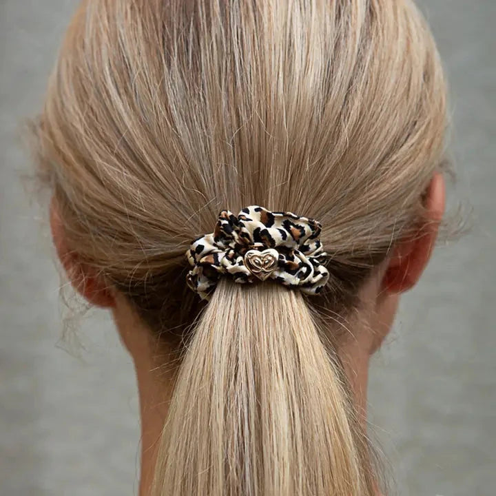 Gold Heart Silk Scrunchie Leopard Beauty & Hair By Eloise 