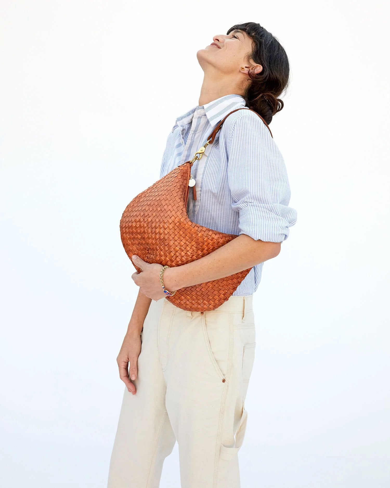 Moyen Messanger Woven Checker Natural Handbags - Hobo & Shoulder Clare V. 