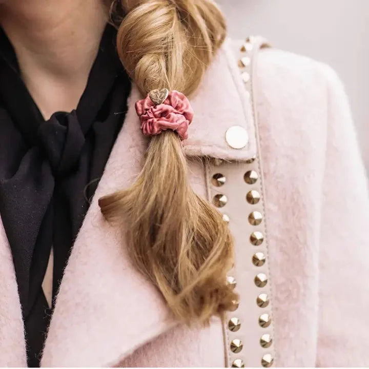 Gold Heart Silk Scrunchie Rose Tan Beauty & Hair By Eloise 