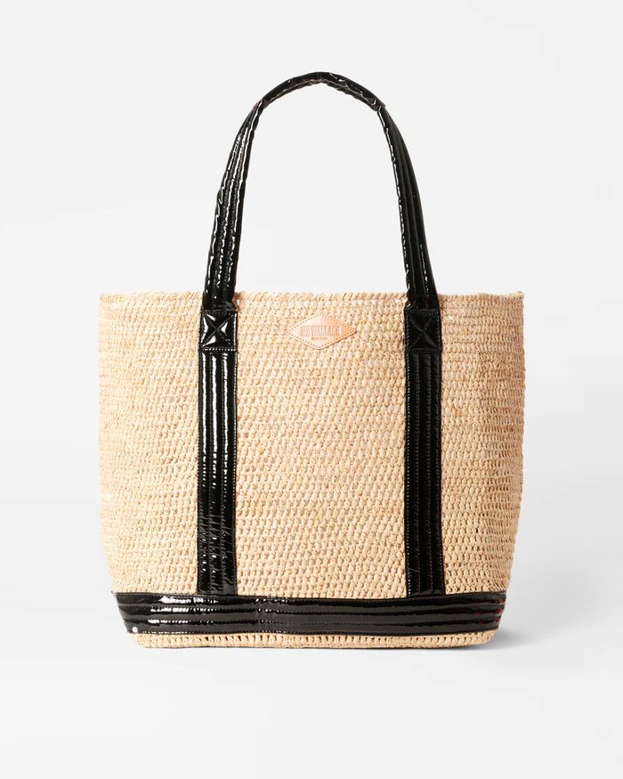 Raffia Tote Large Raffia/ Black Lacquer Handbags - Tote & Satchel MZ Wallace 