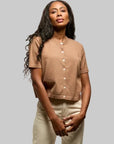 Maude Short Sleeve Cardigan Mocha Sweater - Cardigans perfectwhitetee 